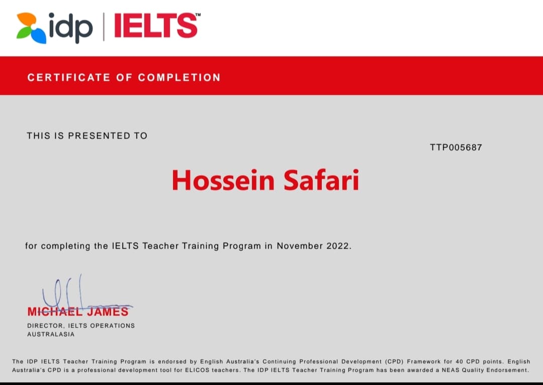 IELTS writing and speaking assessment program cert.